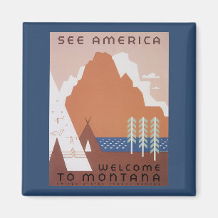 See America Welcome to Montana, Vintage Travel Magnet