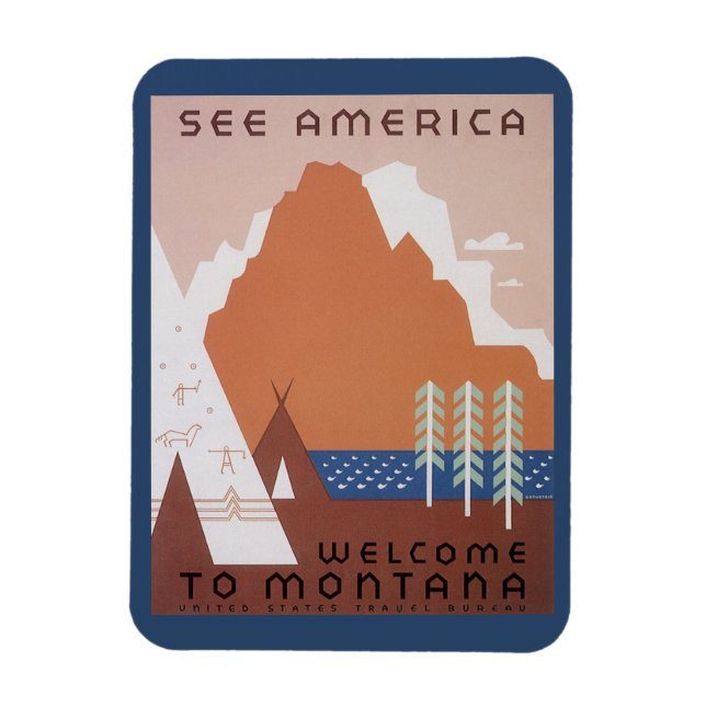 See America Welcome to Montana, Vintage Travel Magnet (Vertical)