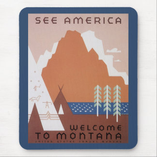 See America Welcome to Montana, Vintage Travel Mouse Mat