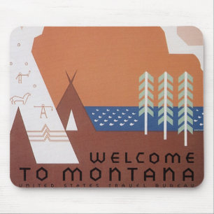 See America Welcome to Montana, Vintage Travel Mouse Mat