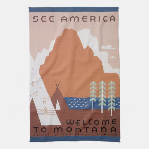 See America Welcome to Montana, Vintage Travel Tea Towel