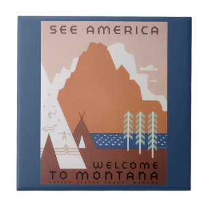 See America Welcome to Montana, Vintage Travel Tile