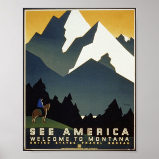 See America : Welcome to Montana with Horse Poster