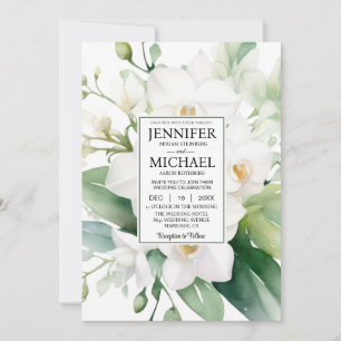 SEE BACK All-In-One White Orchids Wedding Invitation