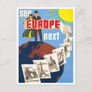 See Europe next vintage travel Postcard