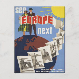 See Europe Vintage Travel Poster Postcard