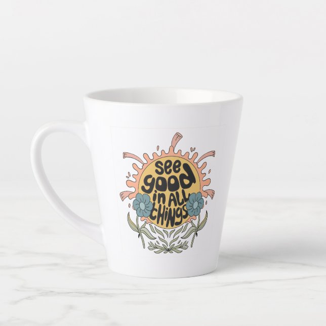 See Good in all Things Hippie Graphic Latte Mug (Left)
