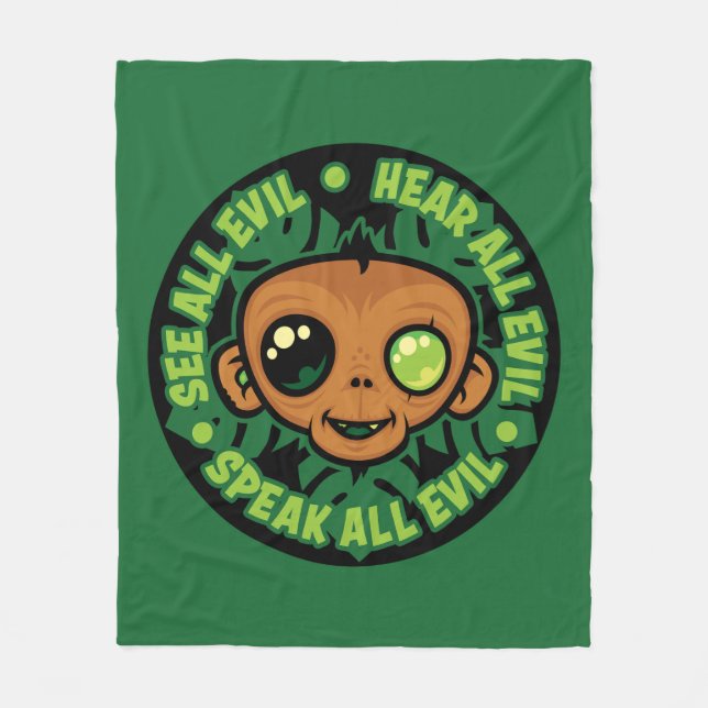 See, Hear and Speak All Evil Monkey Fleece Blanket (Front)