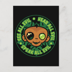 See, Hear and Speak All Evil Monkey Postcard