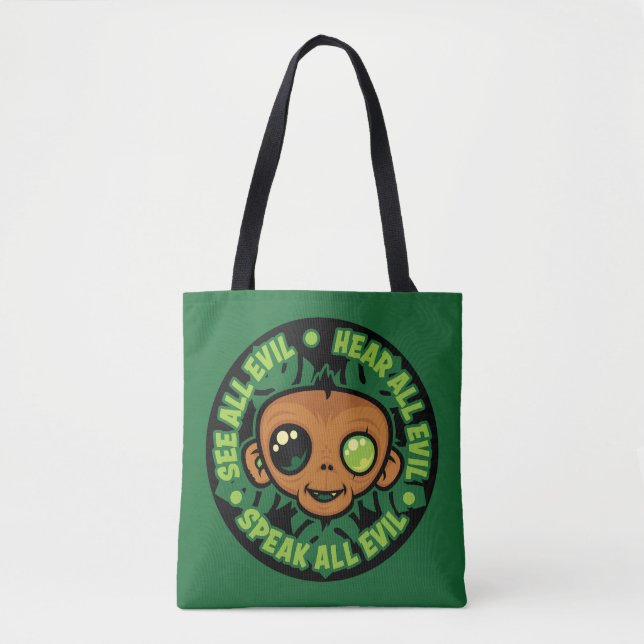 See, Hear and Speak All Evil Monkey Tote Bag (Front)