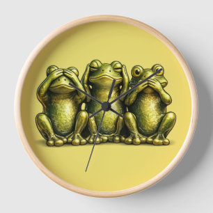 See Hear Speak No Evil Funny Frogs Clock