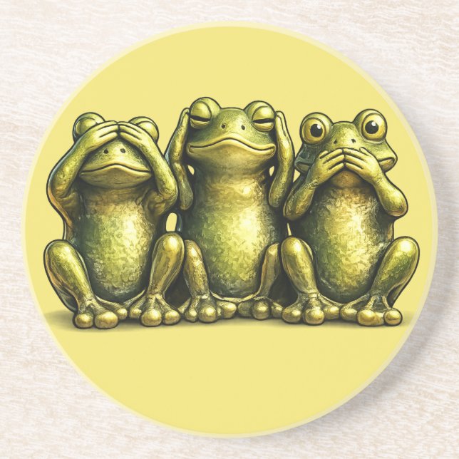 See Hear Speak No Evil Funny Frogs Coaster (Front)