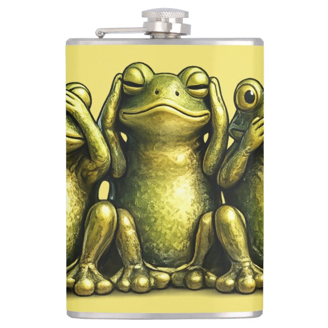 See Hear Speak No Evil Funny Frogs Hip Flask (Front)