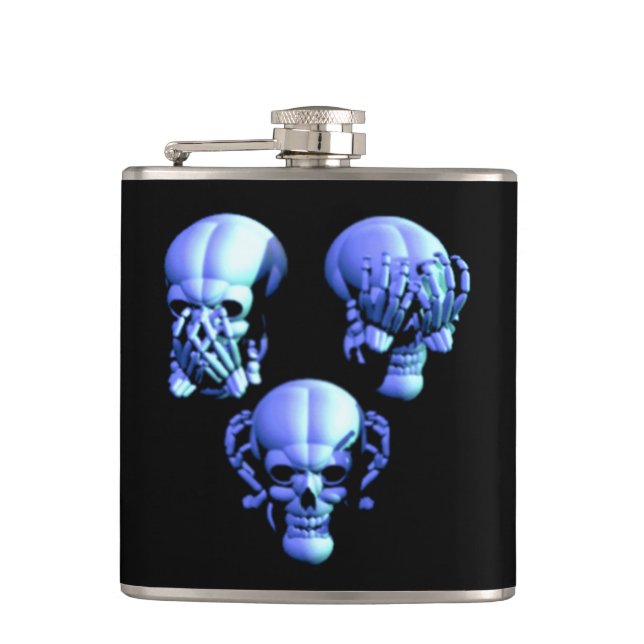 See Hear Speak No Evil Skulls Flask (Front)