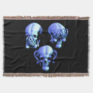 See Hear Speak No Evil Skulls Throw Blanket