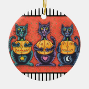 SEE NO EVIL BLACK CATS, HALLOWEEN HOLIDAY ORNAMENT