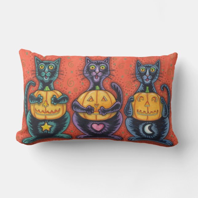 SEE NO EVIL BLACK CATS, HALLOWEEN LUMBAR PILLOW (Front)