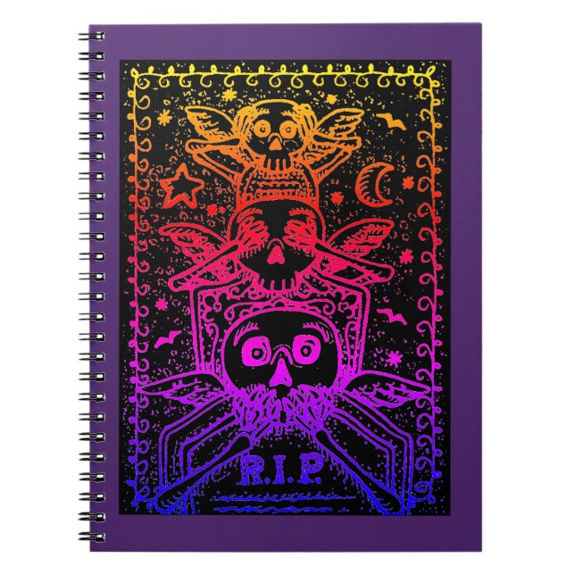 SEE NO EVIL CEMETERY SKELETON TOMBSTONE, HALLOWEEN NOTEBOOK (Front)