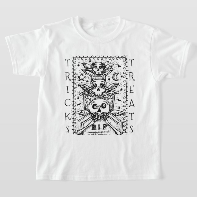 SEE NO EVIL CEMETERY SKELETON TRICK OR TREAT T-Shirt (Laydown)