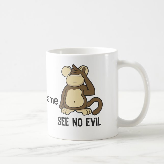 See No Evil Monkeys - Personalise Coffee Mug (Right)