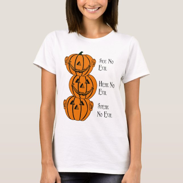 See No, Hear No, Speak No Evil Pumpkins T-Shirt (Front)