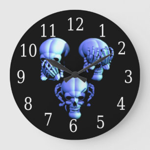 See No, Hear No, Speak No Evil Skulls Round Clock