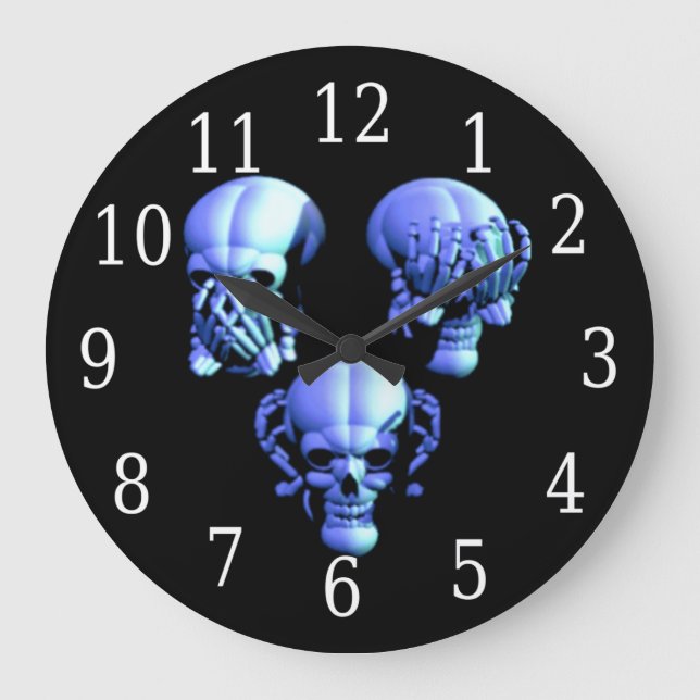 See No, Hear No, Speak No Evil Skulls Round Clock (Front)