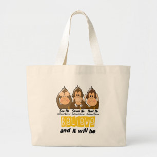 See Speak Hear No Childhood Cancer 3 Large Tote Bag
