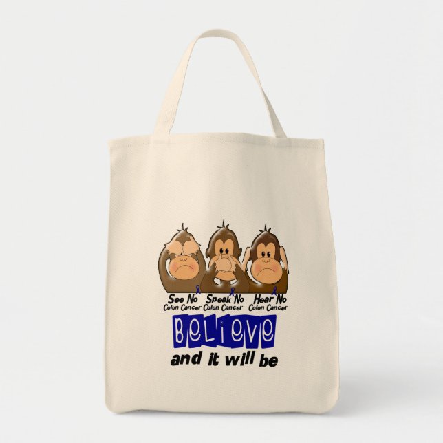 See Speak Hear No Colon Cancer 3 Tote Bag (Front)