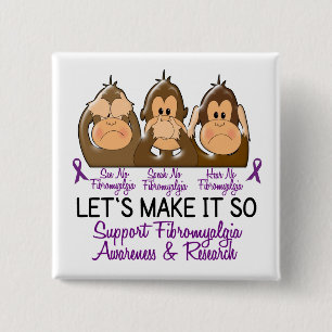 See Speak Hear No Fibromyalgia 2 15 Cm Square Badge