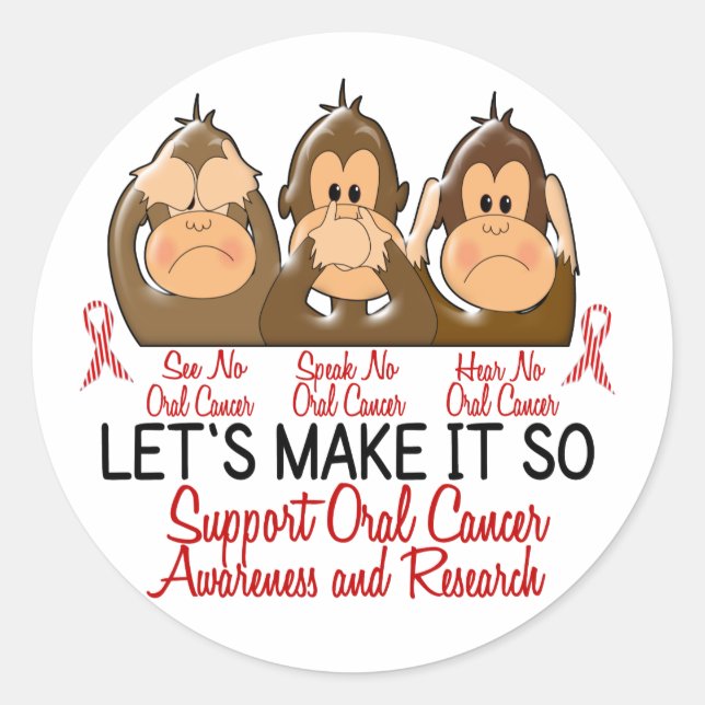 See Speak Hear No Oral Cancer 2 Classic Round Sticker (Front)
