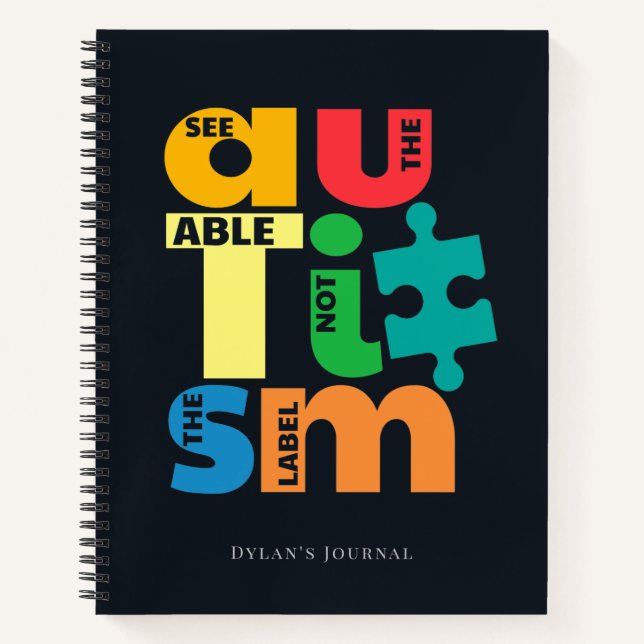 See the Able Not Label Autism Awareness Support Notebook (Front)