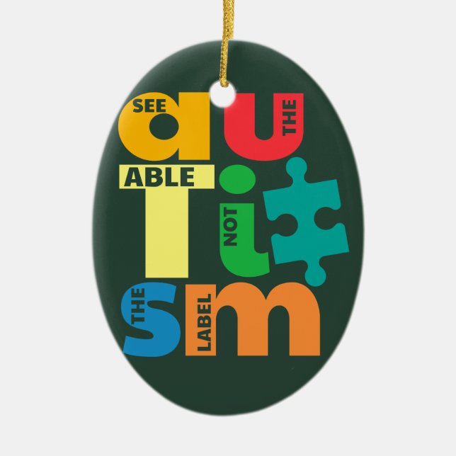See The Able Not the Label Autism Awareness Ceramic Tree Decoration (Front)