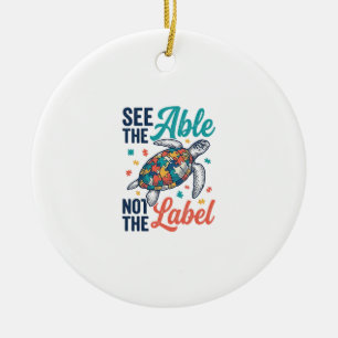 See the Able Turtle Puzzle Awareness Shirt Design_ Ceramic Tree Decoration