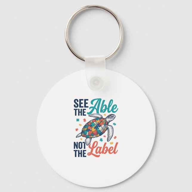 See the Able Turtle Puzzle Awareness Shirt Design_ Key Ring (Front)