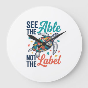 See the Able Turtle Puzzle Awareness Shirt Design_ Large Clock