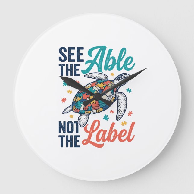 See the Able Turtle Puzzle Awareness Shirt Design_ Large Clock (Front)