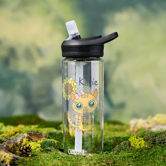 See The Beauty | Orange Cat and Sunflower Name Water Bottle (Outdoor)