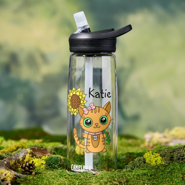 See The Beauty | Orange Cat and Sunflower Name   Water Bottle (Outdoor)