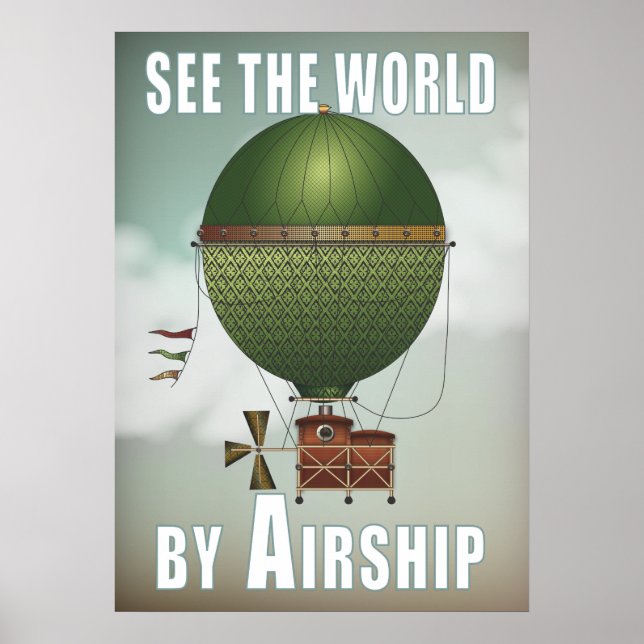 See the World Airship Citronnier Steampunk Travel Poster (Front)