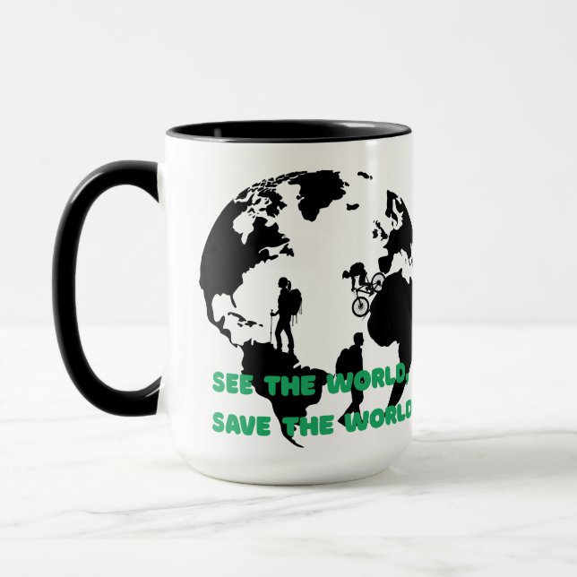 See the World Save the World Cycling Hiking  Mug (Left)