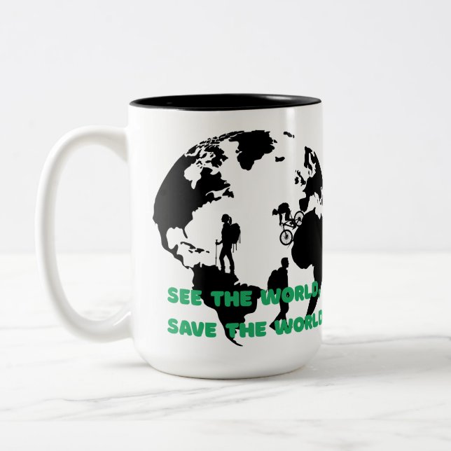 See the World Save the World Cycling Hiking  Two-Tone Coffee Mug (Left)