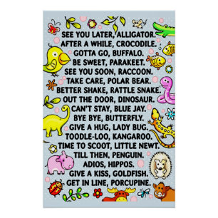 See You Later Alligator Fun Animal Goodbye Poem  Poster