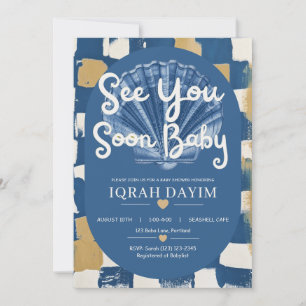 See You Soon Baby Coastal Seashell Baby Shower Invitation
