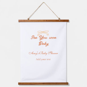 see you soon baby orange red bow baby shower name hanging tapestry