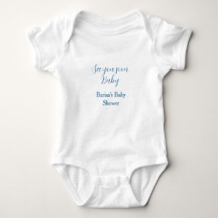 see you soon baby shower blue name date simple bodysuit