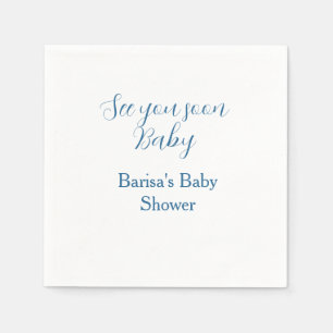 see you soon baby shower blue name date simple napkin