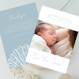 See You Soon Chic Dusty Blue Photo Baby Shower Thank You Card