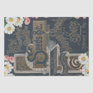 Seed Catalogue Floral Rose Decoupage Navy Blue Gol Tissue Paper