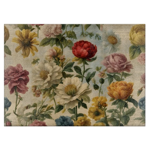 Seed Catalogue Flowers over Script Cutting Board (Front)